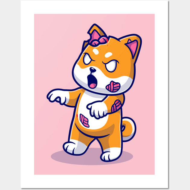 Cute Shiba Inu Dog Zombie Cartoon Wall Art by Catalyst Labs